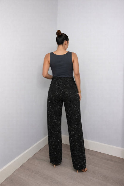 Shimmer High-Rise Straight Leg Jeans