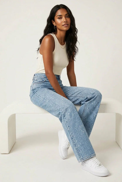 Shimmer High-Rise Straight Leg Jeans