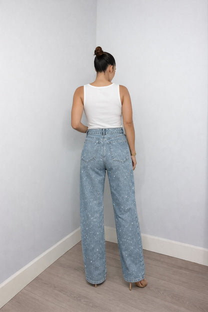Shimmer High-Rise Straight Leg Jeans