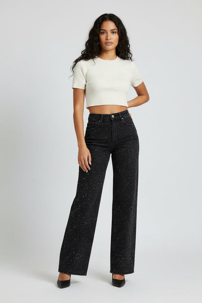 Shimmer High-Rise Straight Leg Jeans