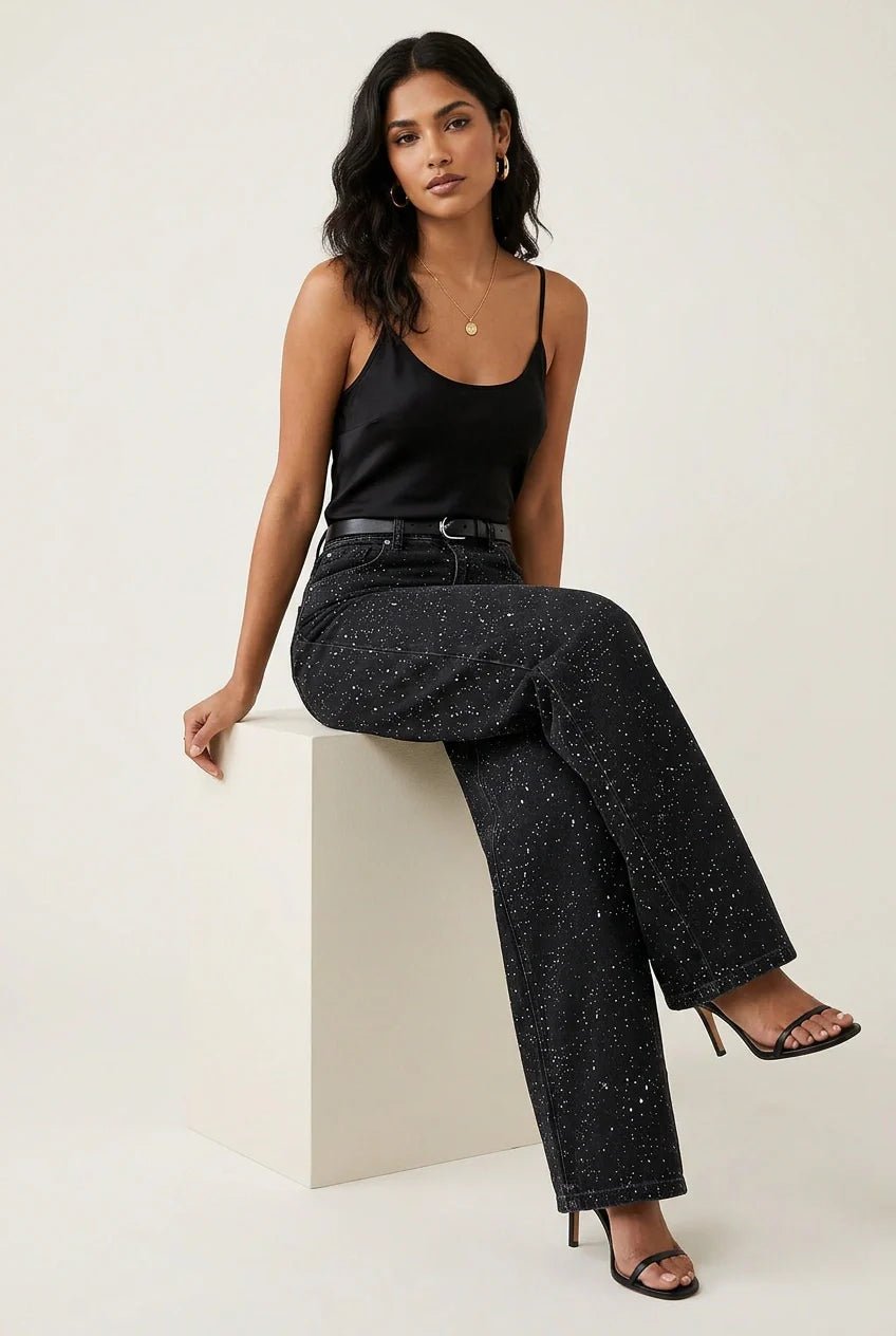 Shimmer High-Rise Straight Leg Jeans