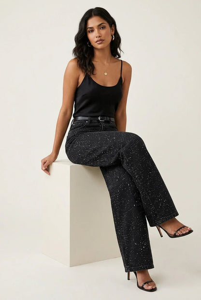 Shimmer High-Rise Straight Leg Jeans