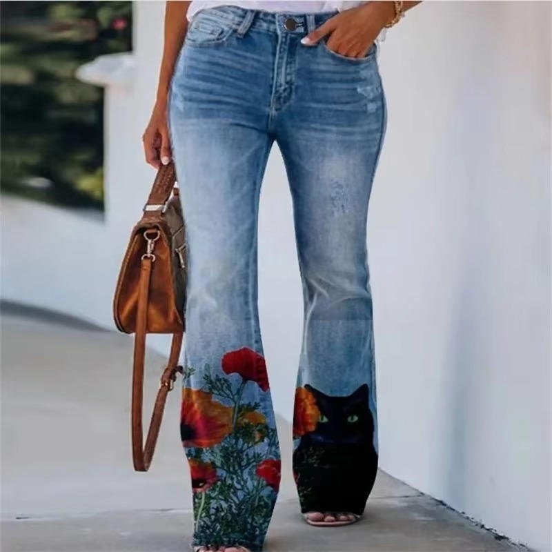 Women's Botanical Pattern Flare Jeans
