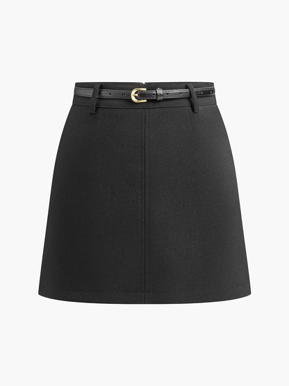 High-Waisted Belted A-Line Mini Skirt
