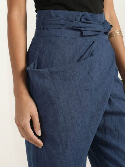 High-Rise Cropped Tapered Trousers with Tie Belt