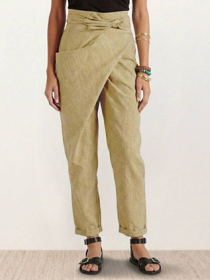 High-Rise Cropped Tapered Trousers with Tie Belt