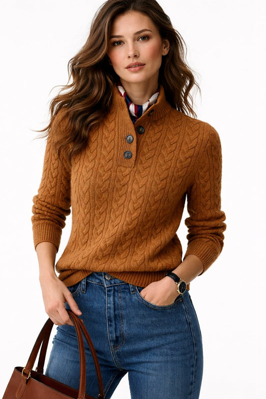 Wool-Blend Cable Knit Funnel Neck Jumper