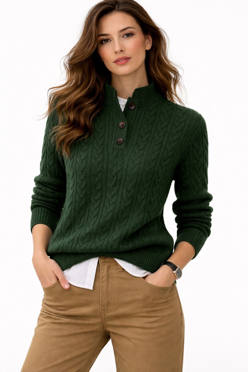 Wool-Blend Cable Knit Funnel Neck Jumper
