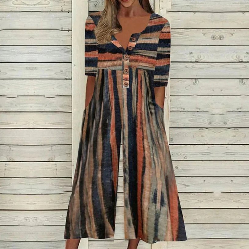 Button-Front Short Sleeve Cotton Culotte Jumpsuit