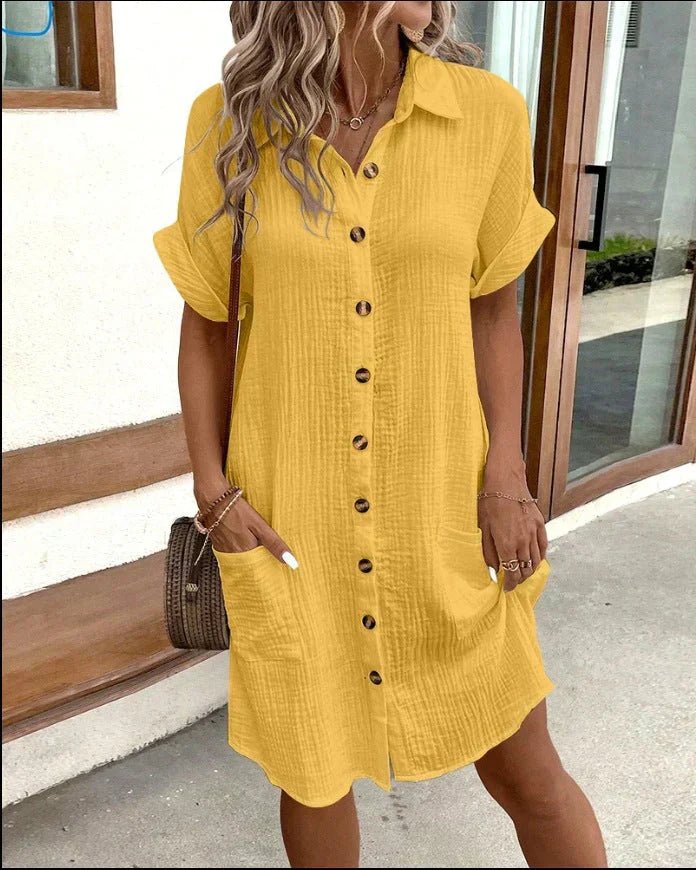Women's Pure Cotton Button-Front Shirt Dress