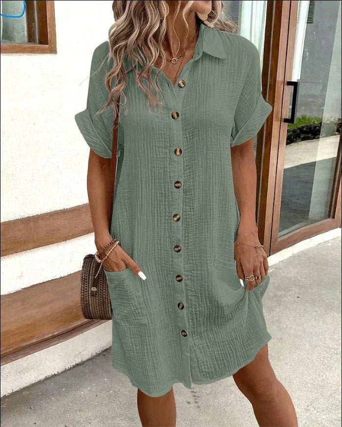 Women's Pure Cotton Button-Front Shirt Dress