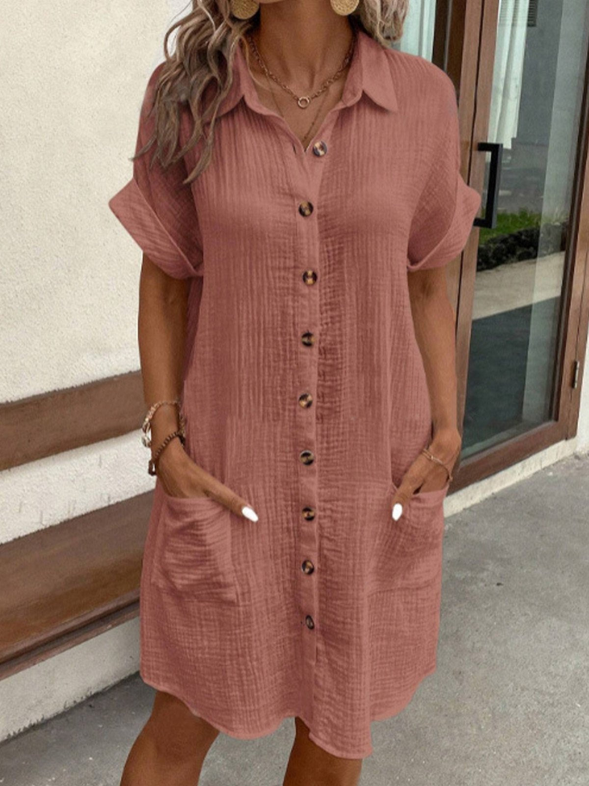 Women's Pure Cotton Button-Front Shirt Dress