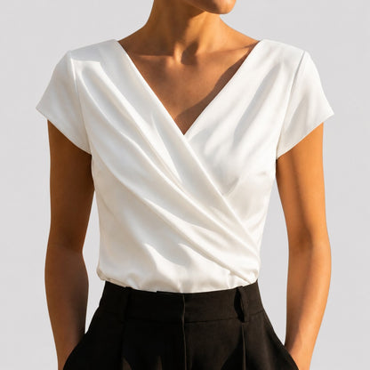 Draped Crossover Cap Sleeve Blouse