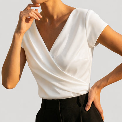 Draped Crossover Cap Sleeve Blouse