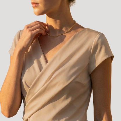 Draped Crossover Cap Sleeve Blouse
