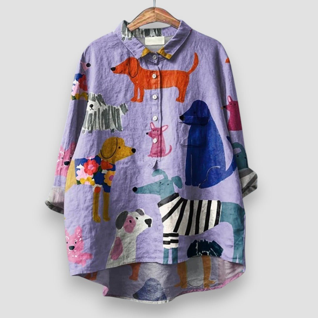 Women's Dog Print Long Sleeve Button-Up Shirt