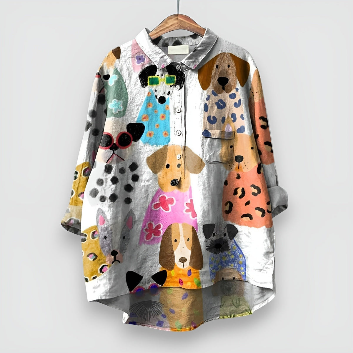 Women's Dog Print Long Sleeve Button-Up Shirt