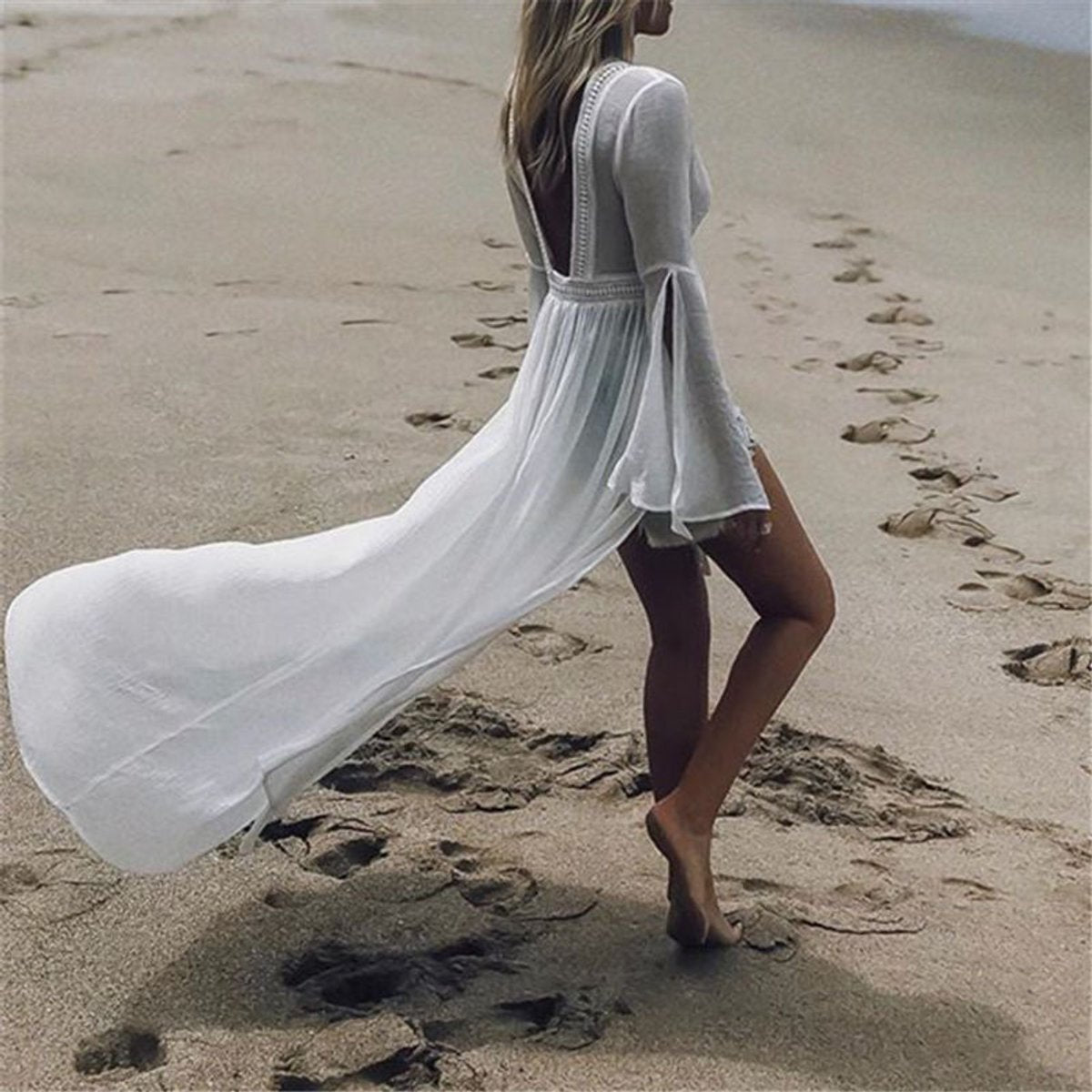 Flowing Open-Back Maxi Kimono Tunic