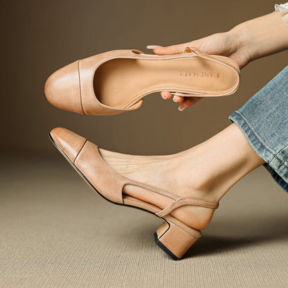 Low Block Heel Slingback Pumps with Almond Toe