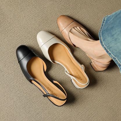 Low Block Heel Slingback Pumps with Almond Toe