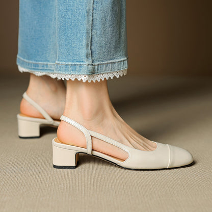 Low Block Heel Slingback Pumps with Almond Toe