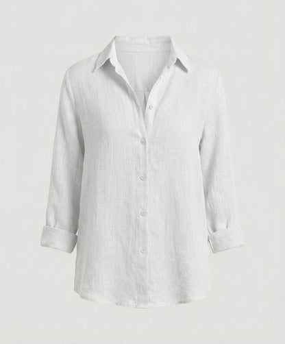Linen-Blend 3/4 Sleeve Collared Shirt