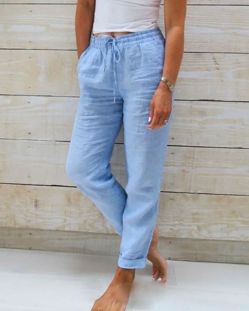 Women's Linen Straight-Leg Drawstring Pants
