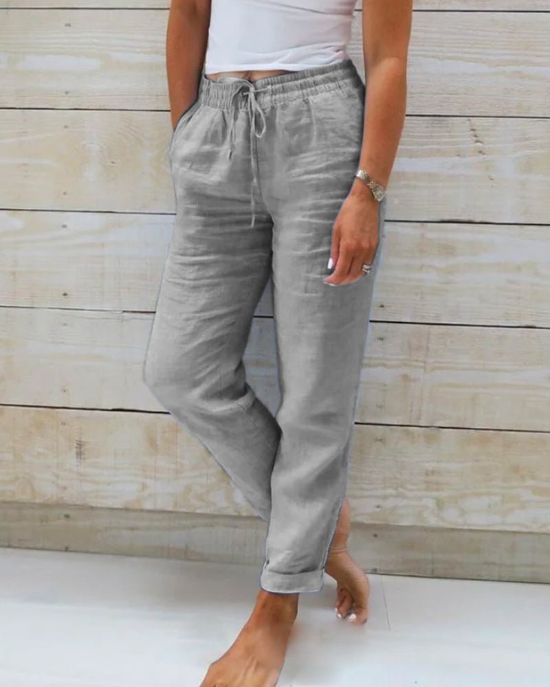 Women's Linen Straight-Leg Drawstring Pants
