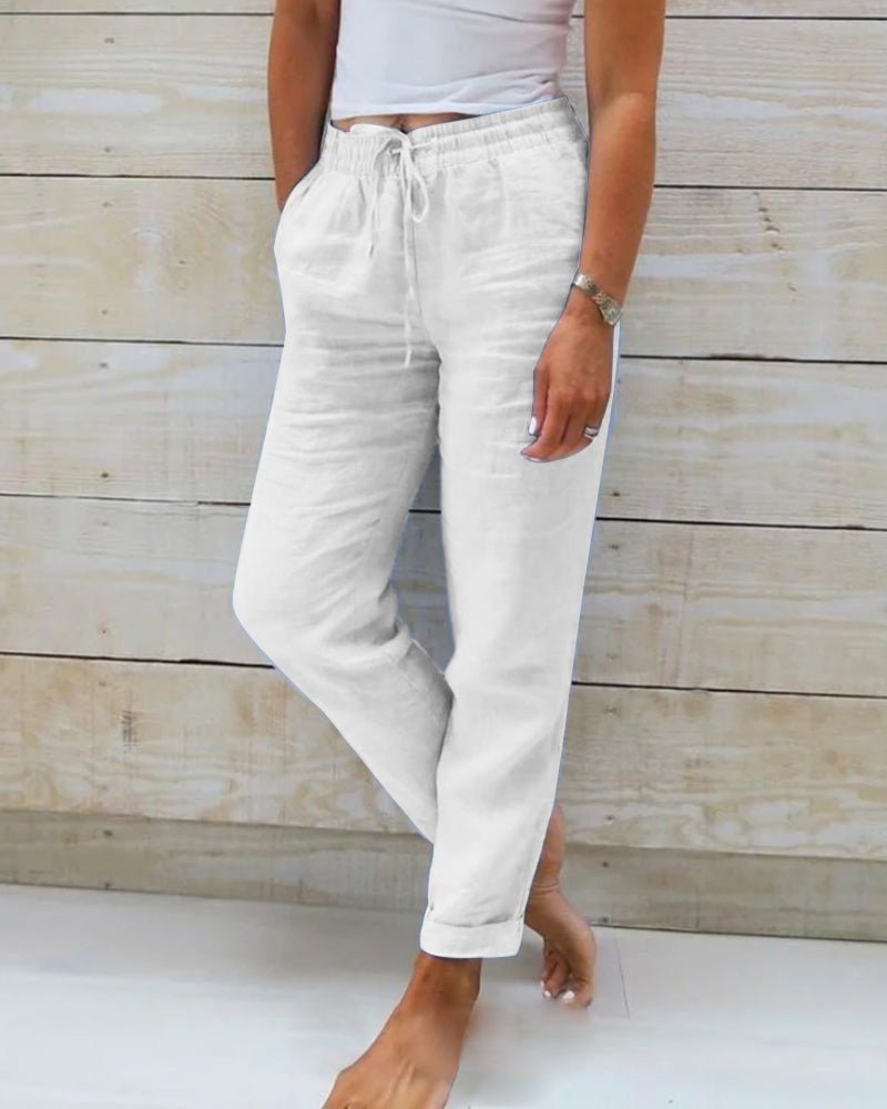 Women's Linen Straight-Leg Drawstring Pants