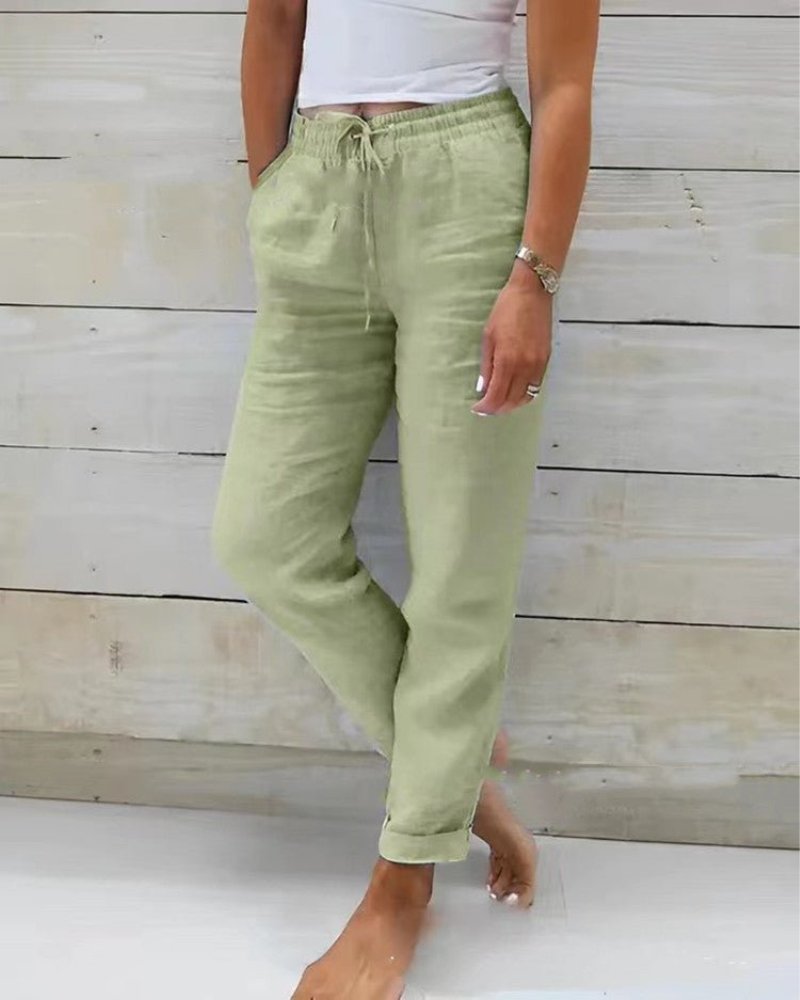 Women's Linen Straight-Leg Drawstring Pants