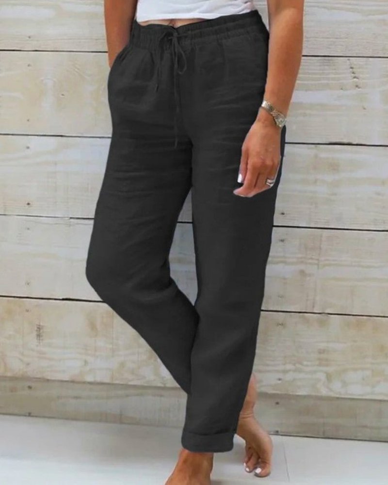 Women's Linen Straight-Leg Drawstring Pants
