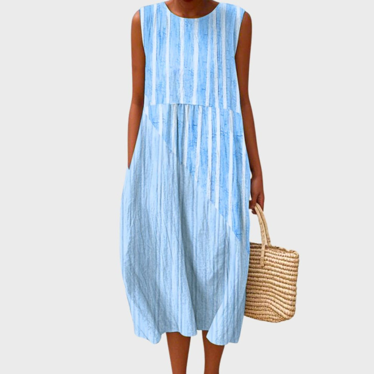 Checked Linen Sleeveless Midi Dress