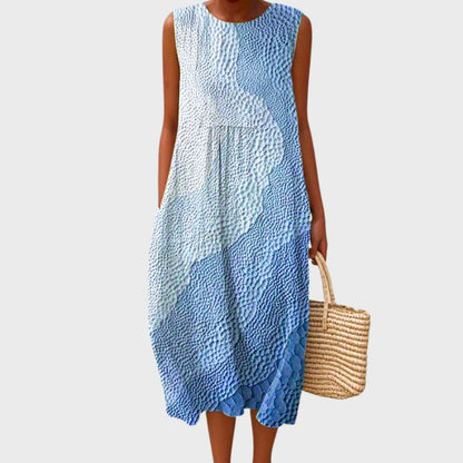 Checked Linen Sleeveless Midi Dress