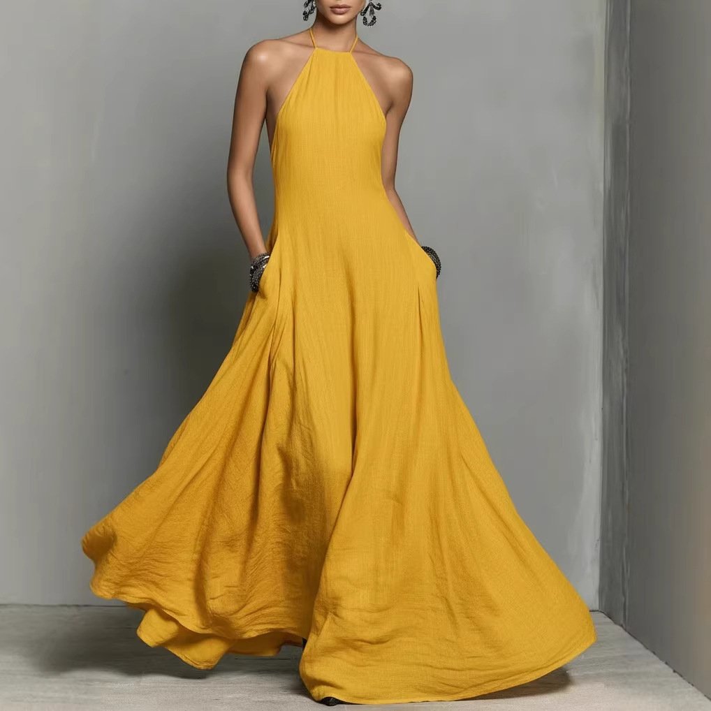 Halter Neck Linen Blend Maxi Dress