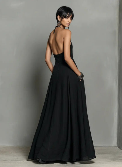 Halter Neck Linen Blend Maxi Dress