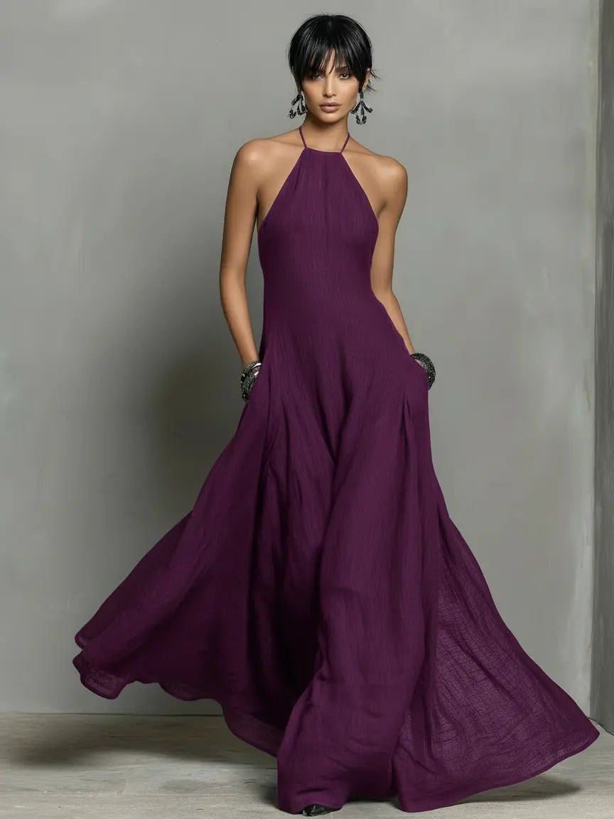 Halter Neck Linen Blend Maxi Dress