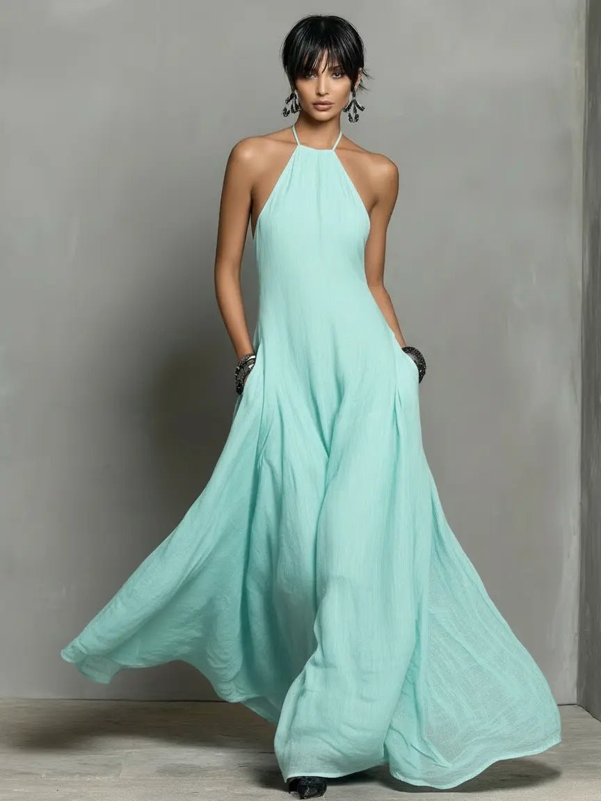 Halter Neck Linen Blend Maxi Dress