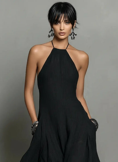Halter Neck Linen Blend Maxi Dress