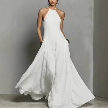 Halter Neck Linen Blend Maxi Dress