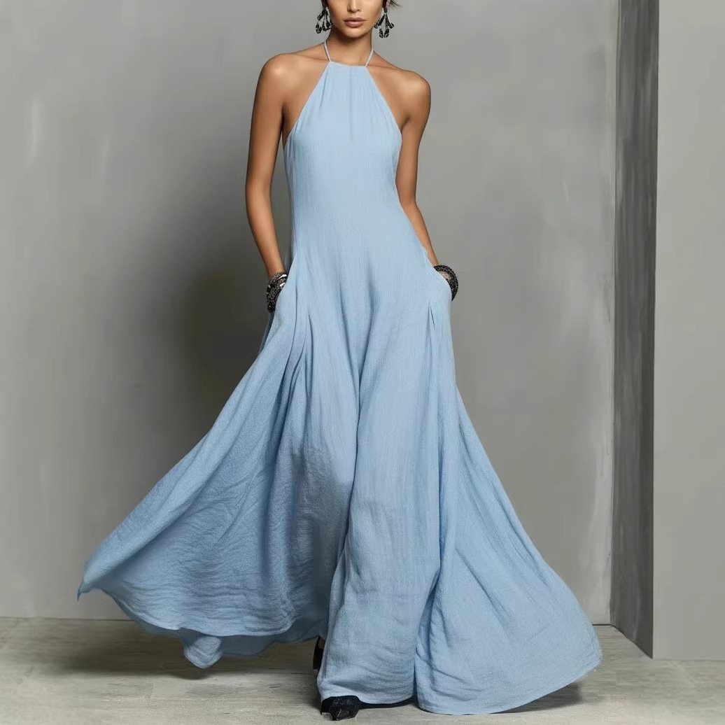 Halter Neck Linen Blend Maxi Dress