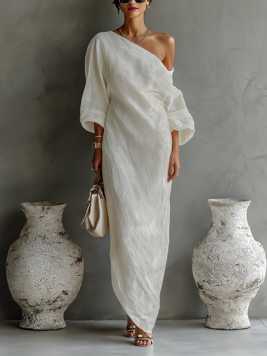 Cotton-Linen One-Shoulder Asymmetrical Maxi Dress