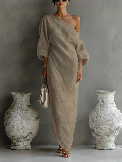 Cotton-Linen One-Shoulder Asymmetrical Maxi Dress