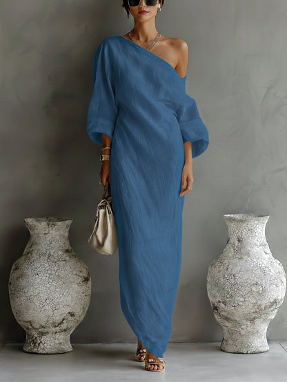 Cotton-Linen One-Shoulder Asymmetrical Maxi Dress