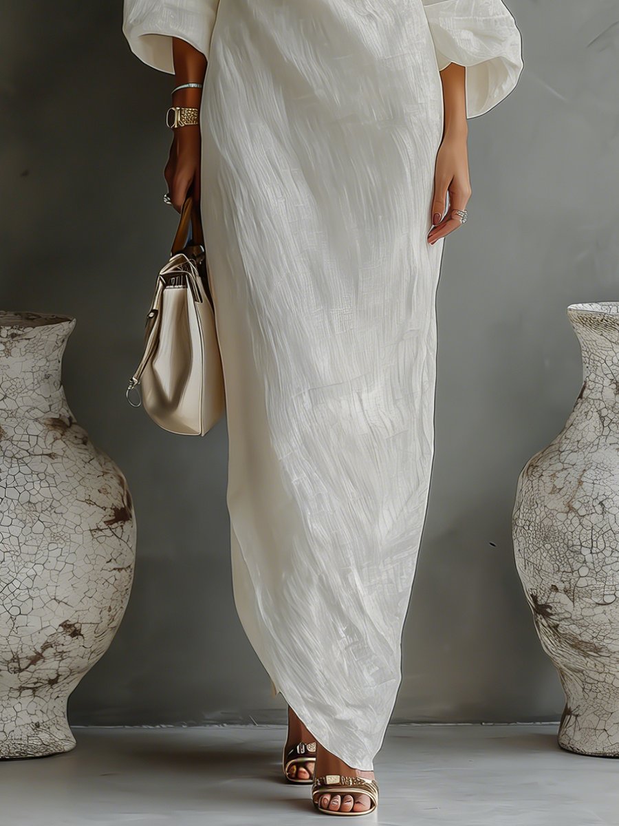 Cotton-Linen One-Shoulder Asymmetrical Maxi Dress