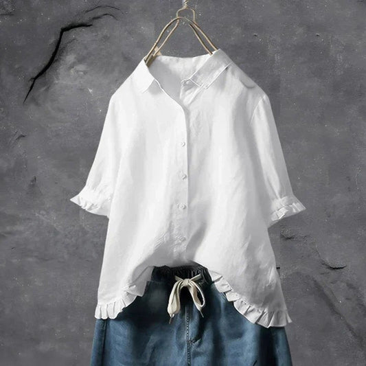 Women's Linen Shirt with Ruffled Cuffs