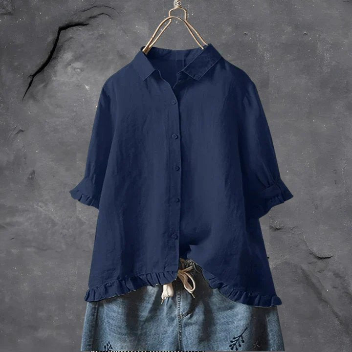 Women's Linen Shirt with Ruffled Cuffs