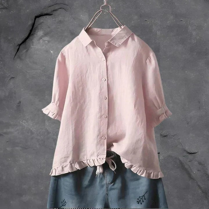 Women's Linen Shirt with Ruffled Cuffs