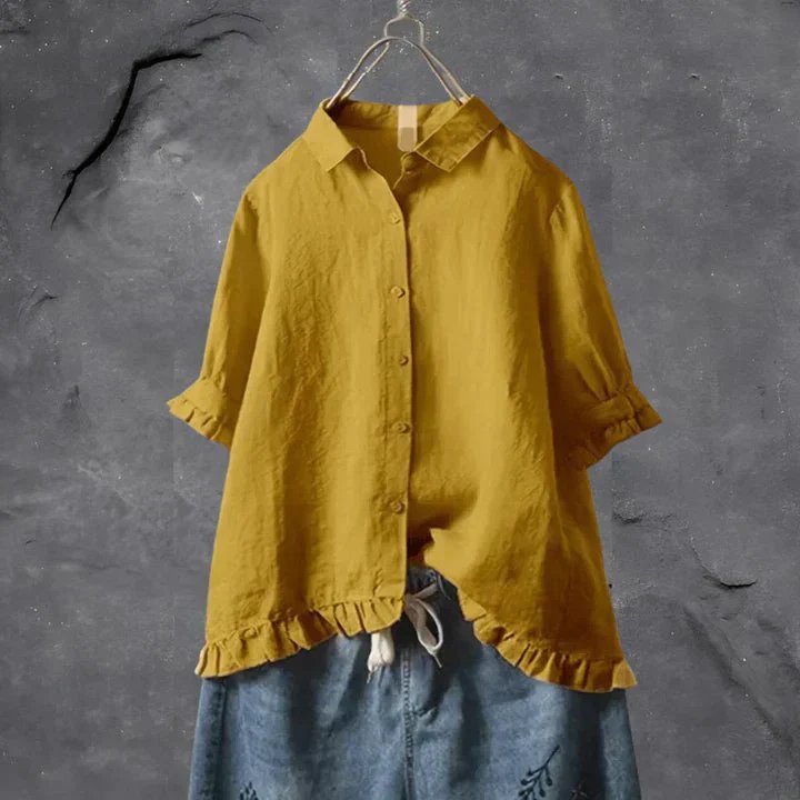 Women's Linen Shirt with Ruffled Cuffs