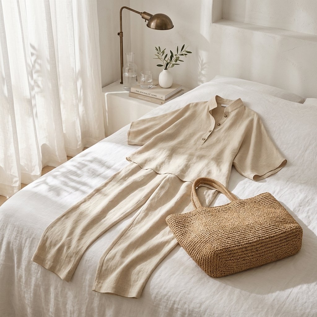 Linen Kimono Sleeve Co-ord Set with Mandarin Collar