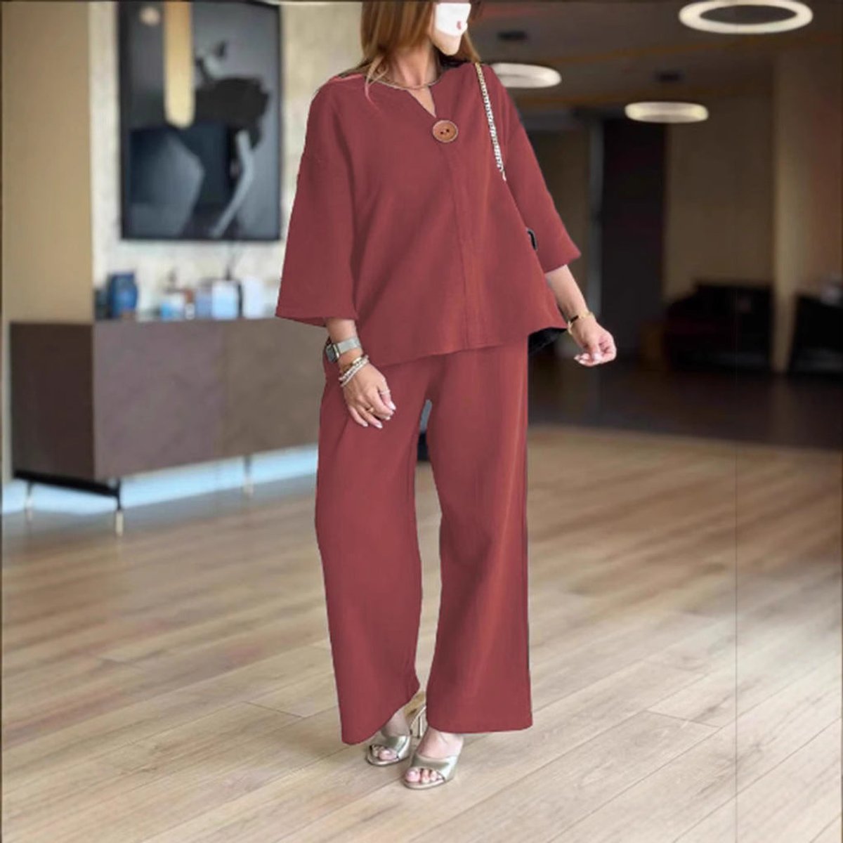 Relaxed 3/4-Sleeve Tunic and Palazzo Trouser Co-ord Set